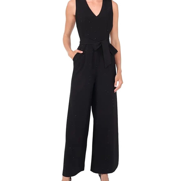 Vince Camuto Pants - Vince Camuto Black Jumpsuit Wide-Leg Plunging V-Neck